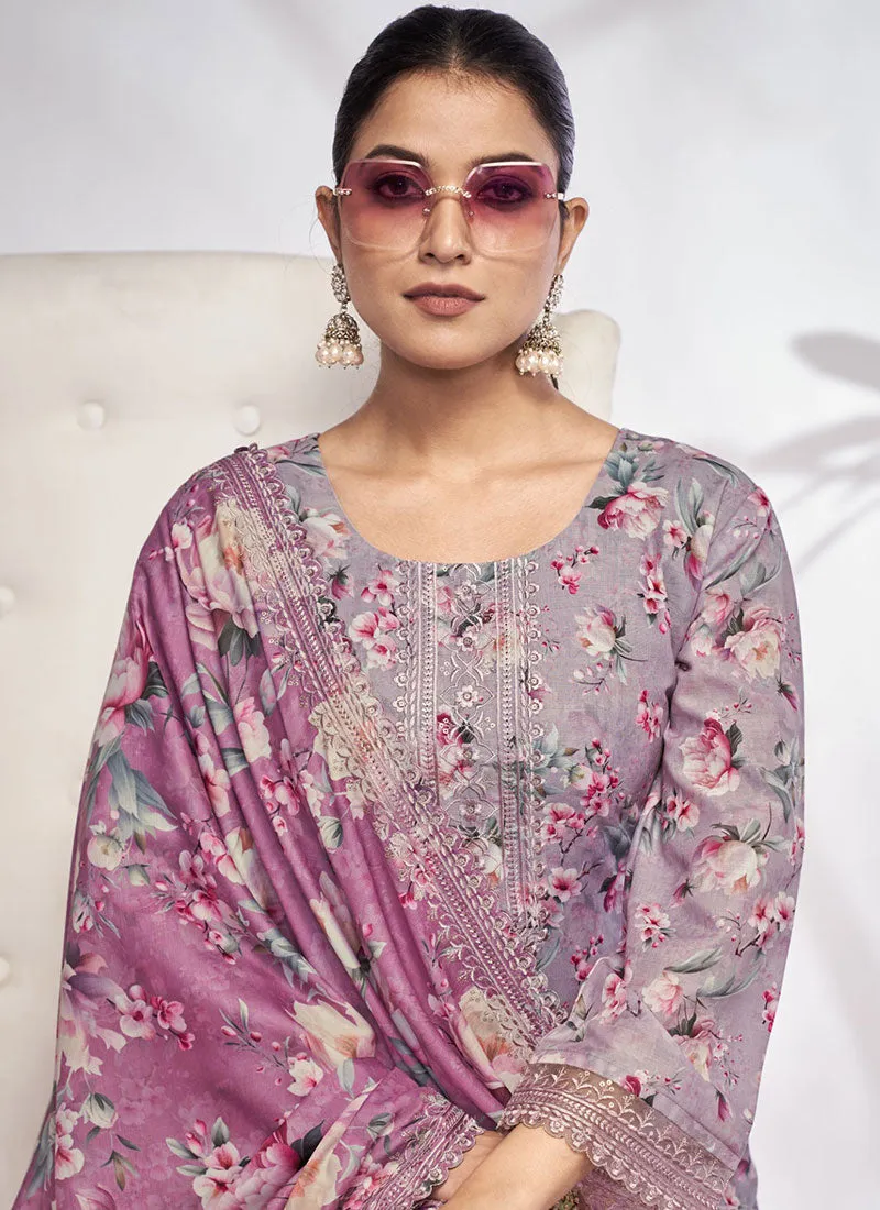 Purple Embroidery Printed Salwar Kameez Suit