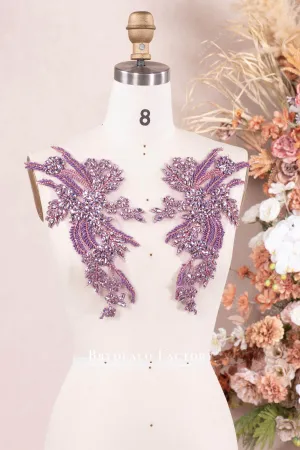 Purple Embroidery Rhinestones Appliques Sold As A Pair