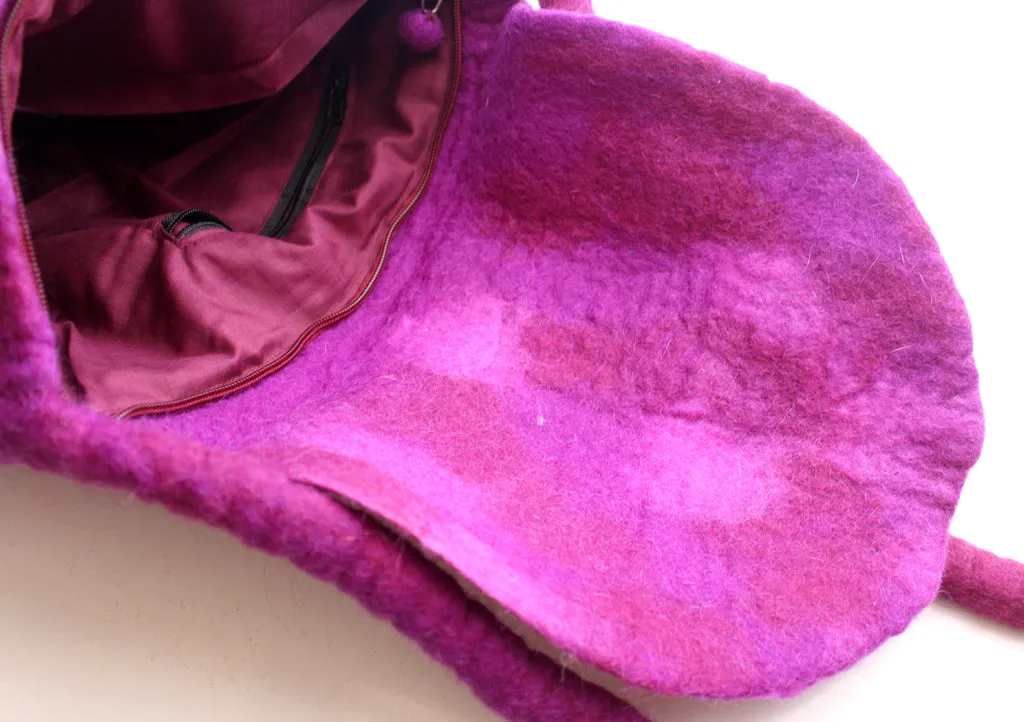 Purple Felt Shoulder Side Carry Bag with Flap