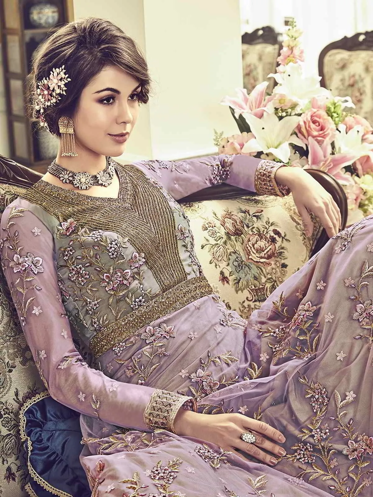 Purple Floral Embroidered Designer Bridal Anarkali Suit