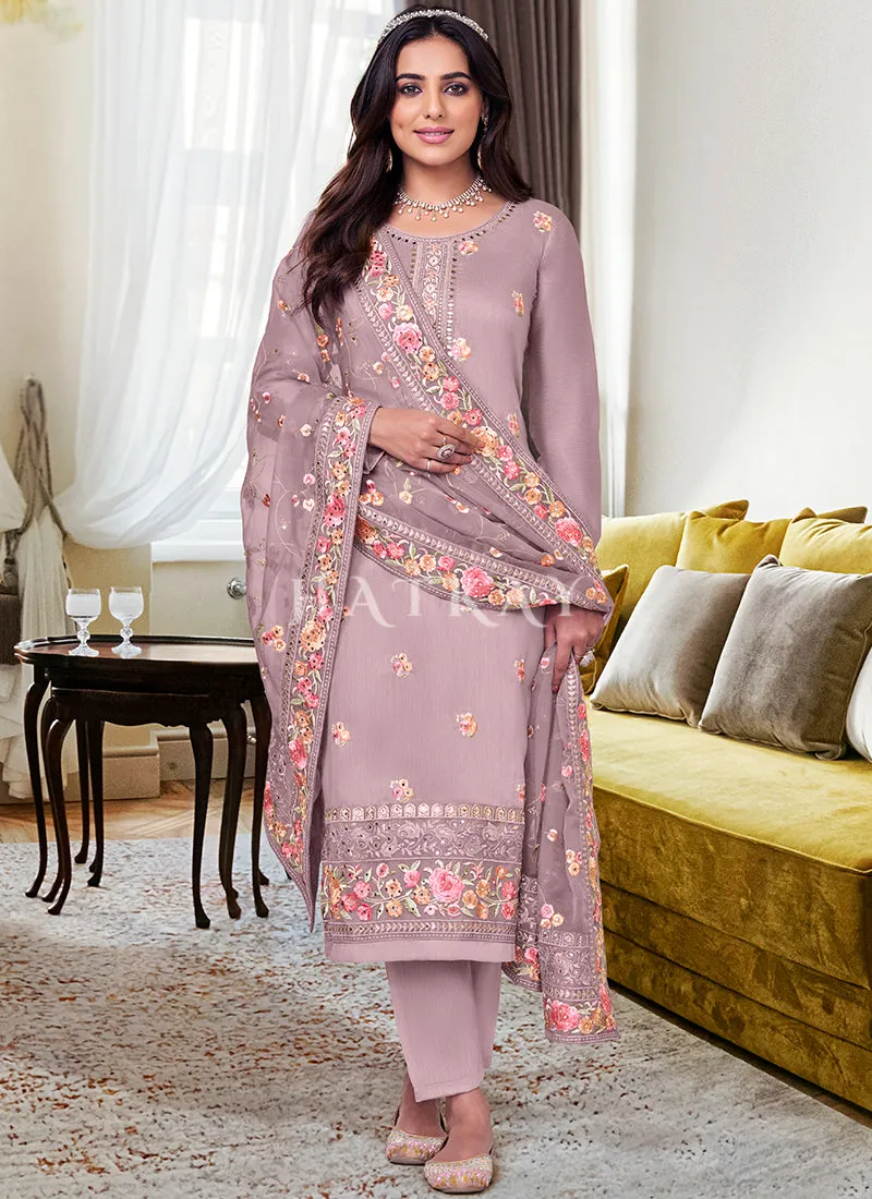 Purple Floral Embroidery Pakistani Salwar Kameez