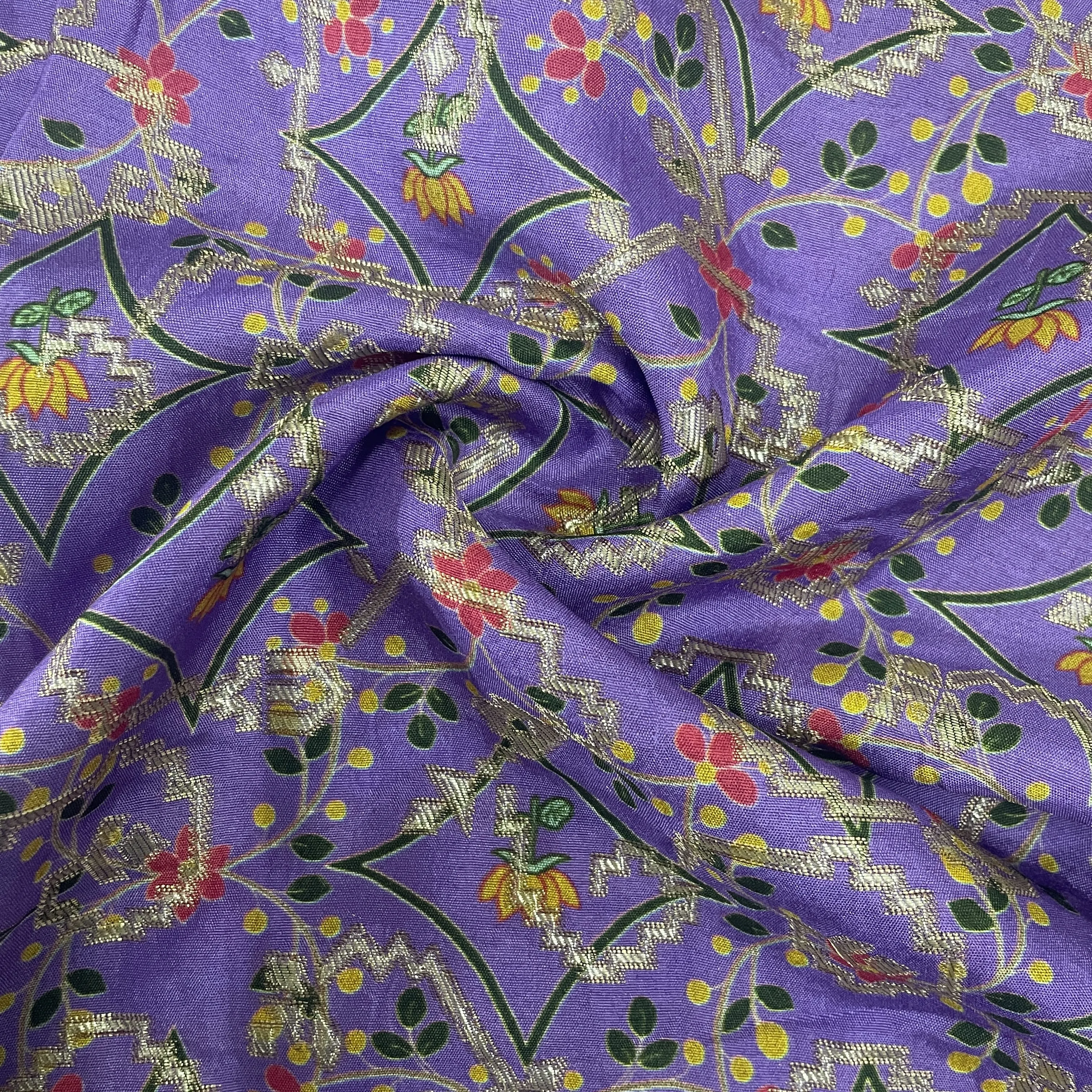 Purple Floral Print Dola Silk Jacquard Fabric 20315