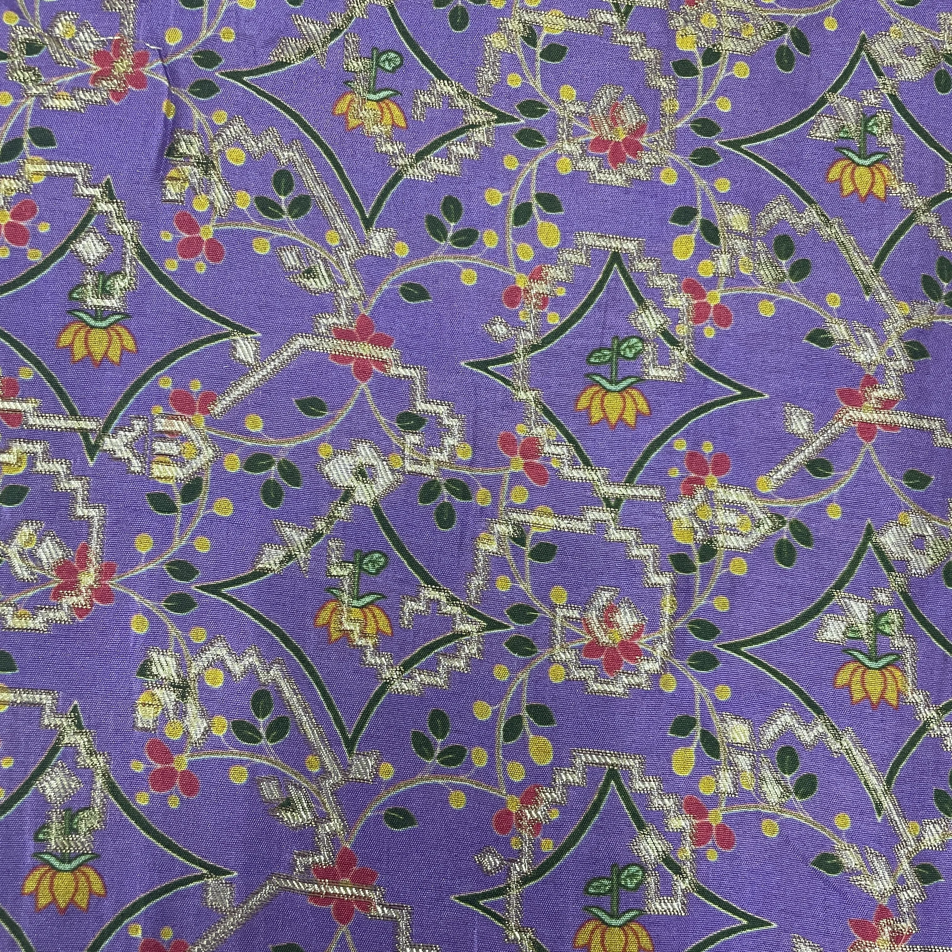 Purple Floral Print Dola Silk Jacquard Fabric 20315