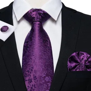 Purple Floral Tie Hanky Cufflinks Set