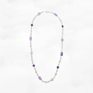 Purple Gemstone and Pearl Necklace in Sterling Silver