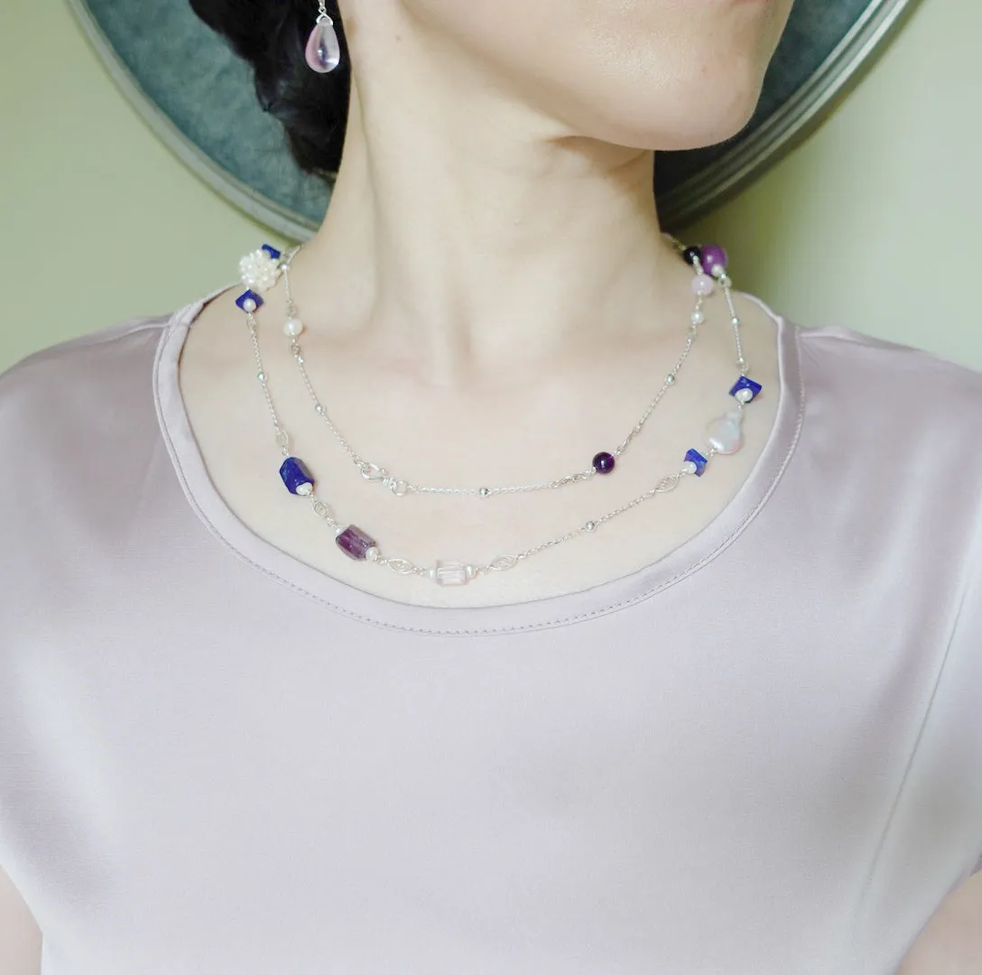 Purple Gemstone Necklace and Earring Set