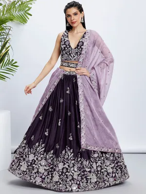 Purple Georgette Lehenga Choli Set with Sequins & Thread Embroidery