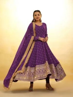 Purple Georgette Suit with Embroidery and Shantoon Bottom