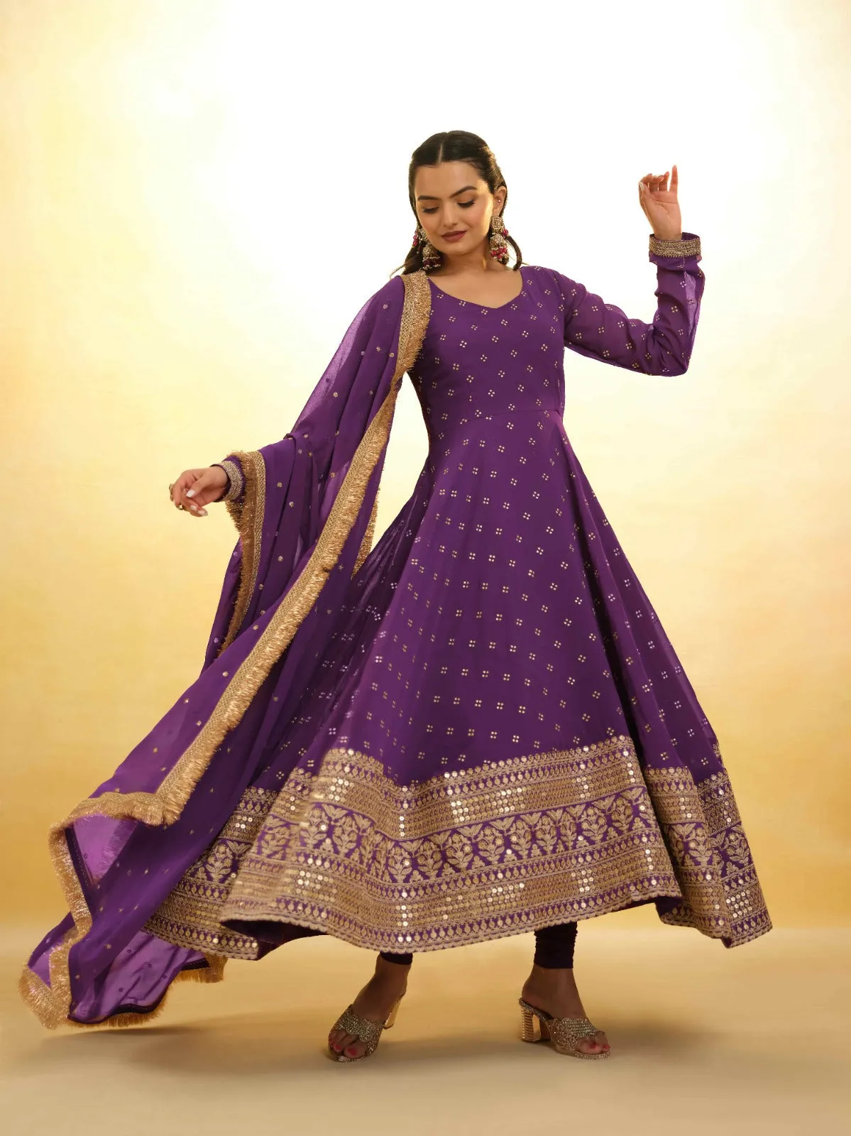 Purple Georgette Suit with Embroidery and Shantoon Bottom