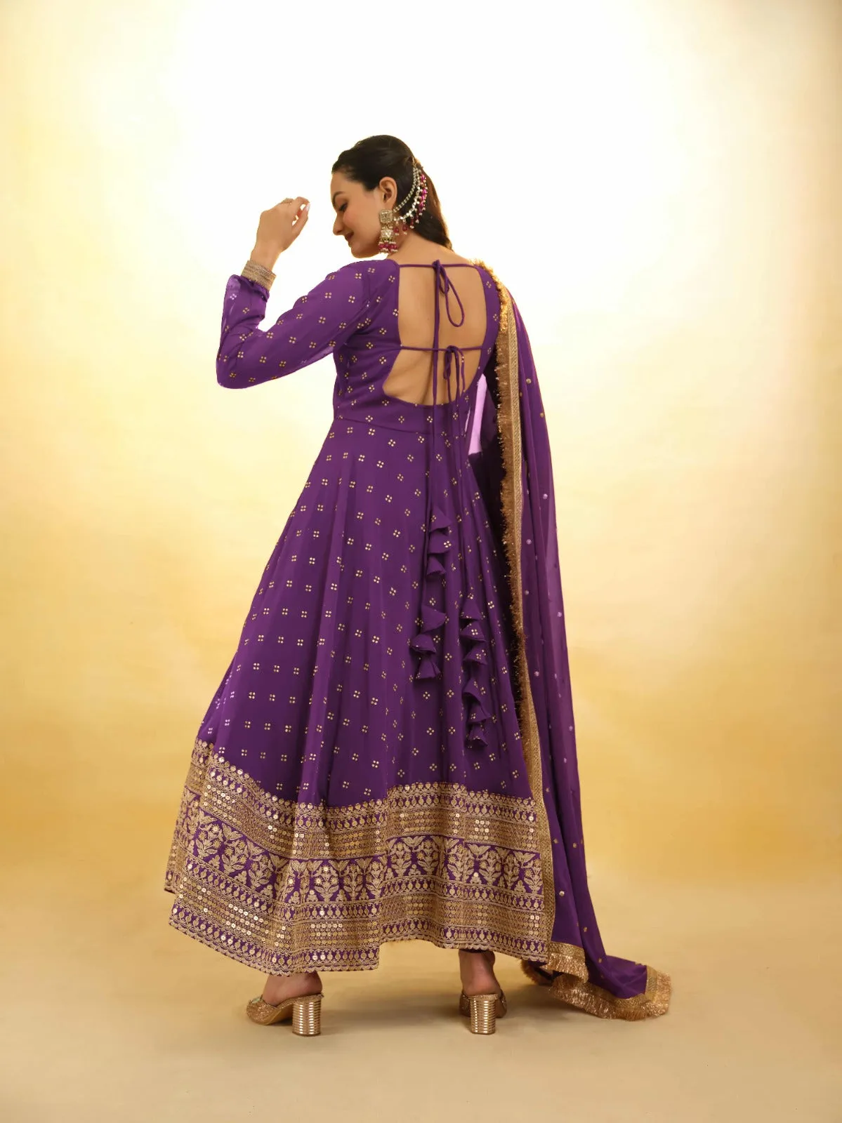 Purple Georgette Suit with Embroidery and Shantoon Bottom