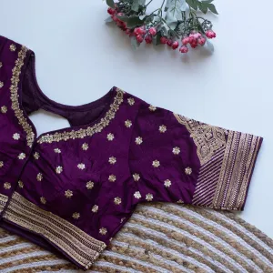 Purple Golden Embroidered Blouse with Sequins – Caterpillar Silk Elegance