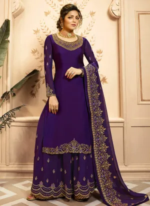 Purple Golden Embroidered Indian Gharara/Churidar Suit