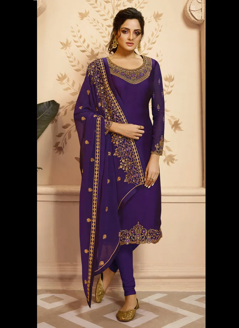 Purple Golden Embroidered Indian Gharara/Churidar Suit