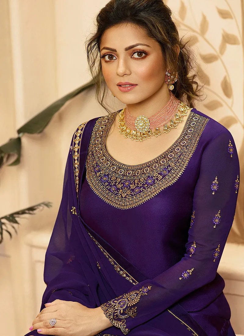 Purple Golden Embroidered Indian Gharara/Churidar Suit