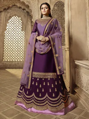 Purple Golden Embroidered Party Wear Lehenga Suit