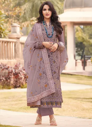 Purple Golden Embroidery Pakistani Pant Style Suit