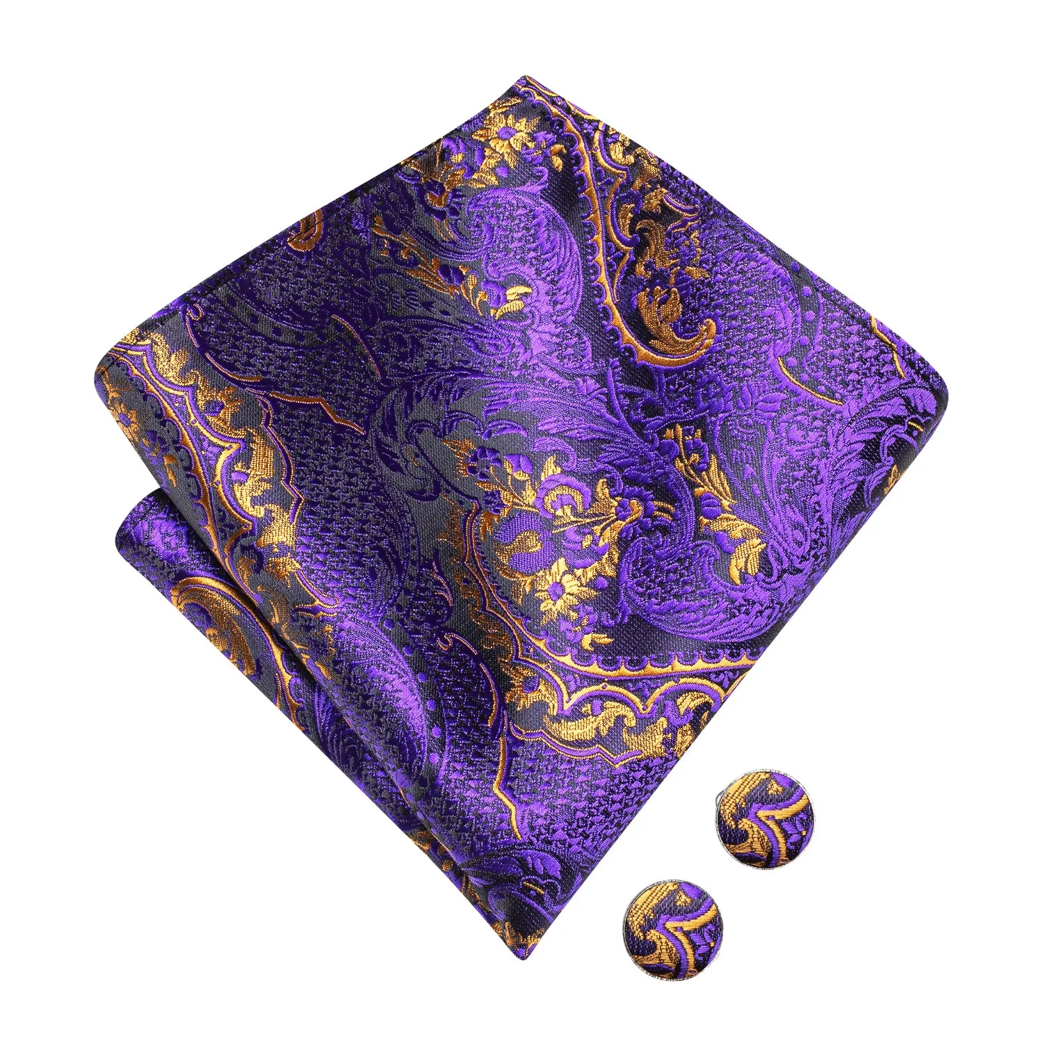 Purple Golden Paisley Pre-tied Bow Tie Hanky Cufflinks Set