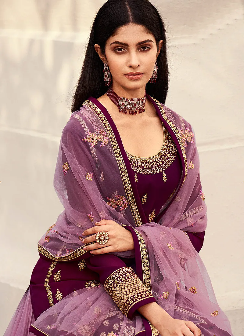 Purple Golden Zari Embroidered Indian Lehenga Suit