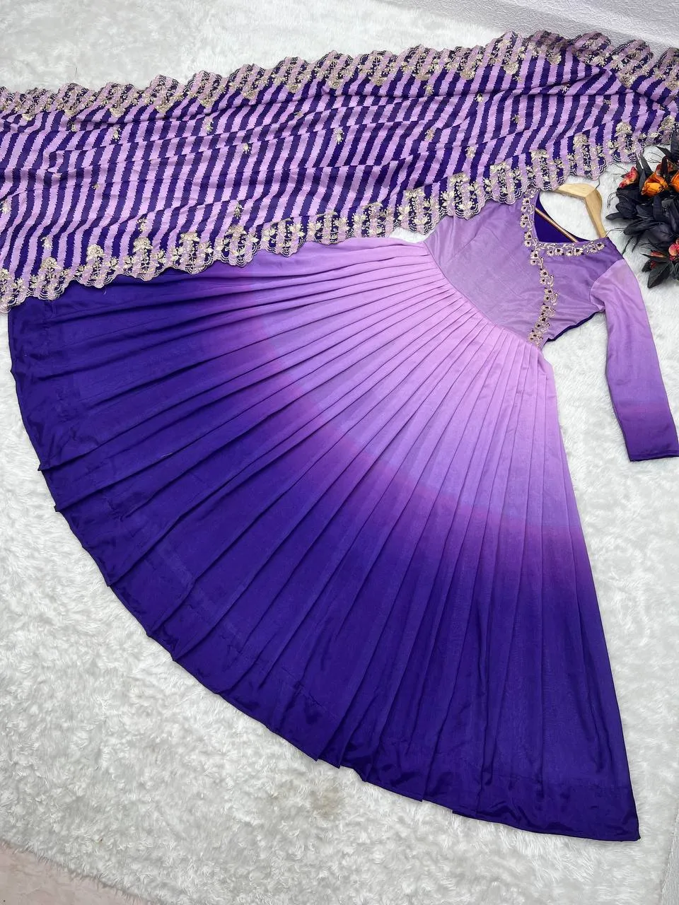 Purple Gown in Vichitra Silk with Embroidery Sequence Work