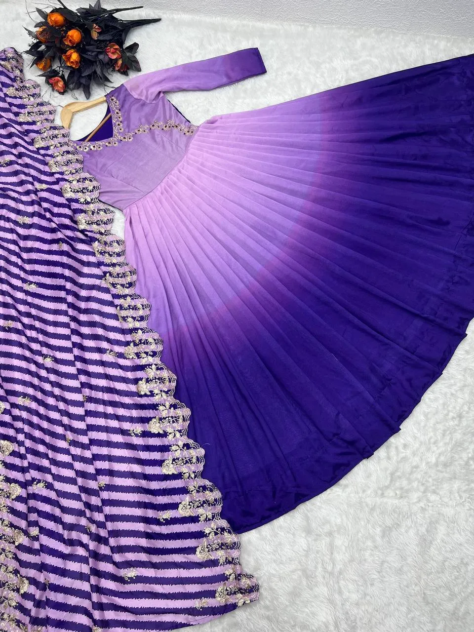 Purple Gown in Vichitra Silk with Embroidery Sequence Work