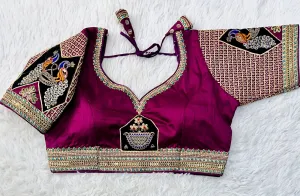 Purple Handcrafted Sequined Blouse in Dilkush Silk