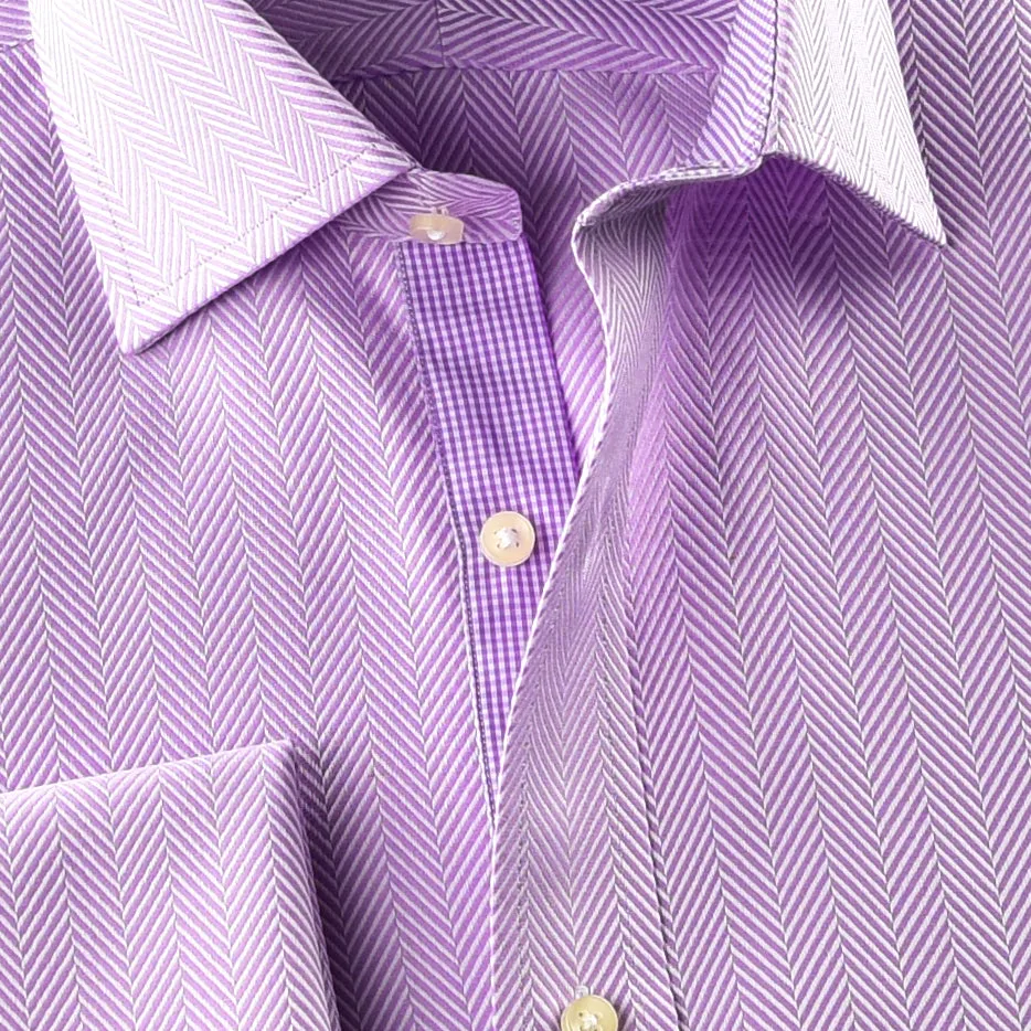 Purple Herringbone Formal Business Dress Shirt Mini Pink Check Sexy Boss Design