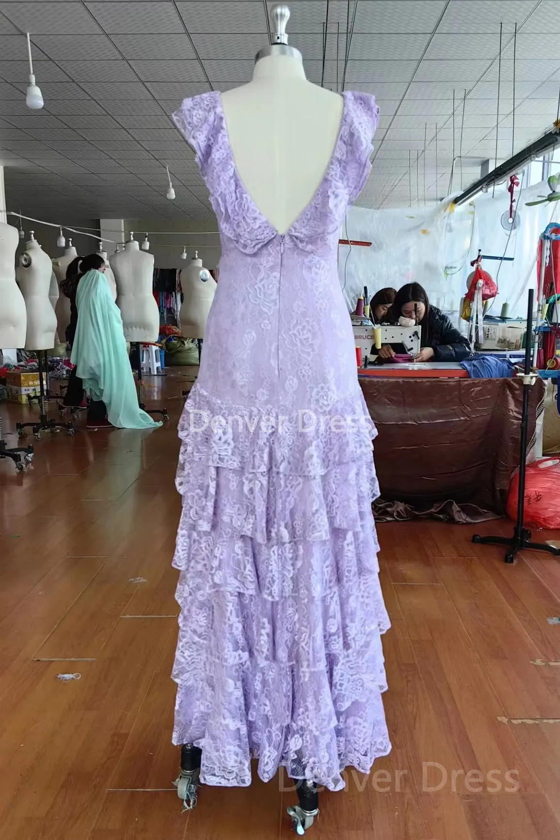 Purple Lace Long Prom Dress Backless Evening Dress Stunning Maxi Dress