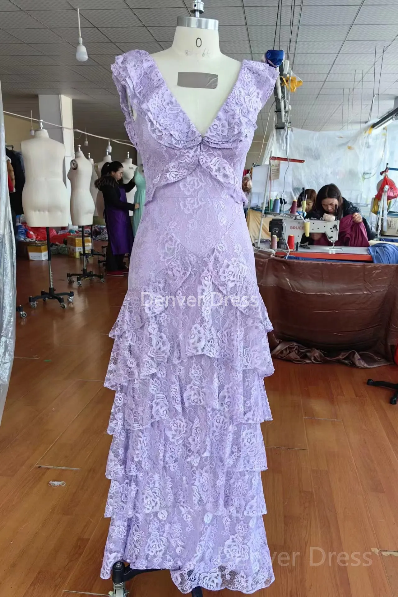 Purple Lace Long Prom Dress Backless Evening Dress Stunning Maxi Dress