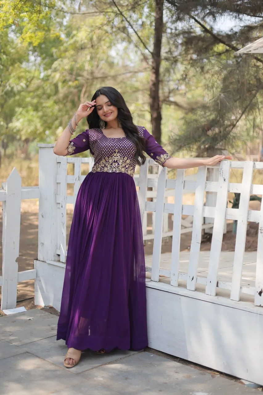 Purple Luxury Embroidered Designer Gown for Women