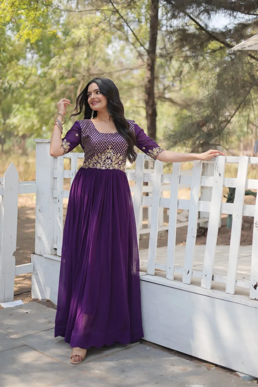 Purple Luxury Embroidered Designer Gown for Women