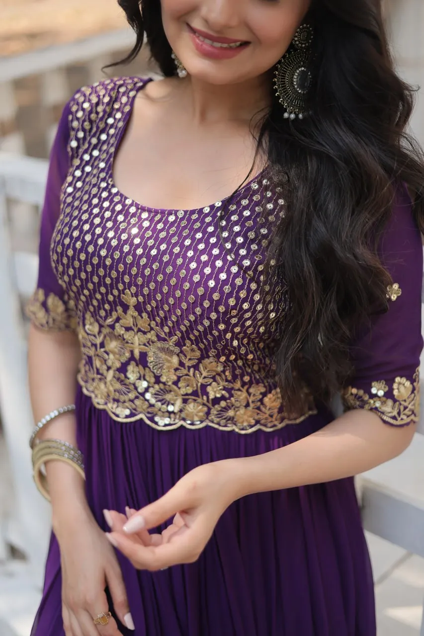 Purple Luxury Embroidered Designer Gown for Women