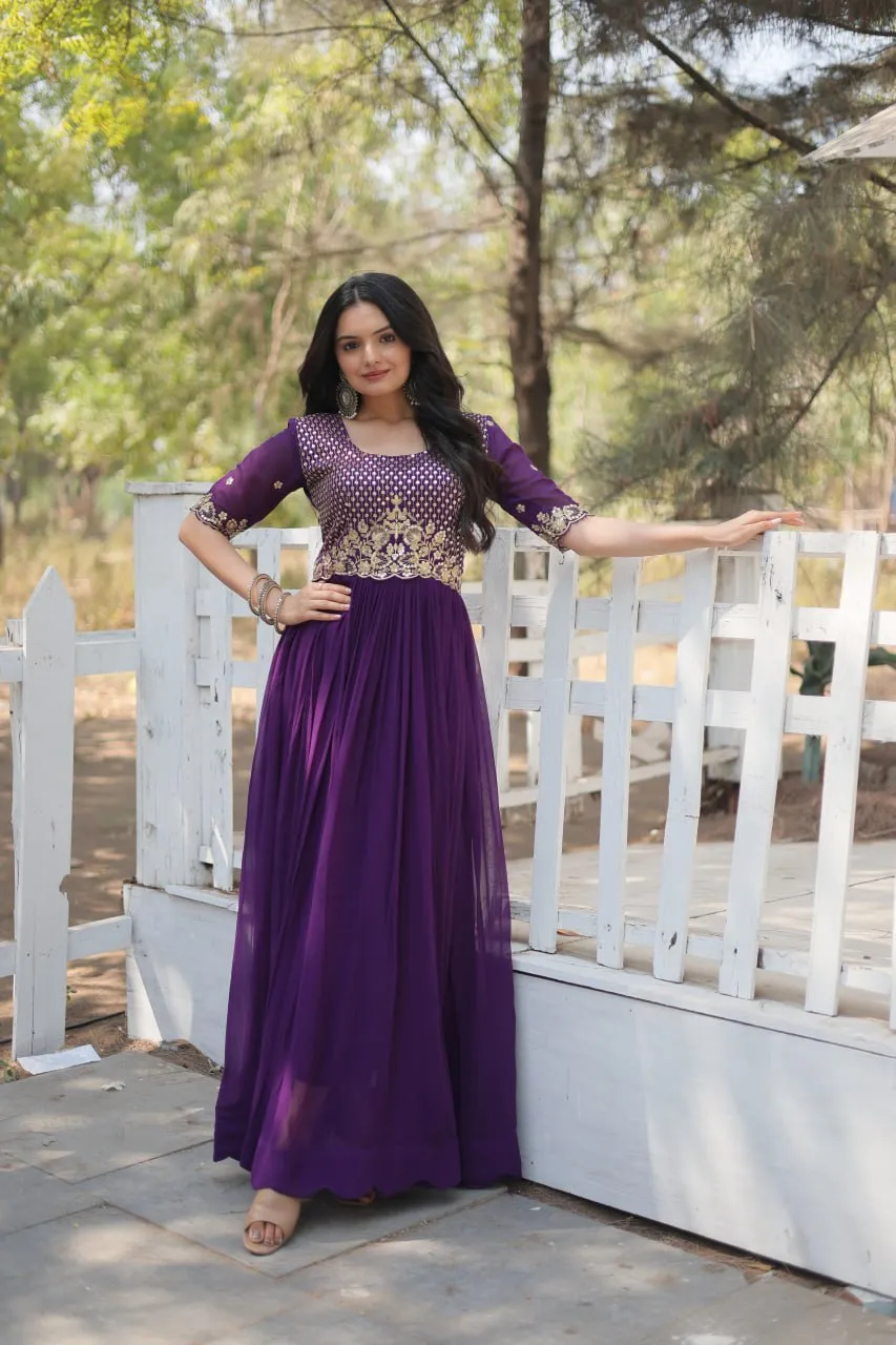 Purple Luxury Embroidered Designer Gown for Women