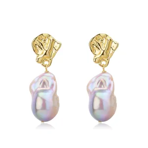 Purple Pink Large Baroque Pearl Earrings