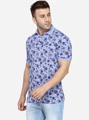 Purple Printed Slim Fit Polo T-Shirt | JadeBlue