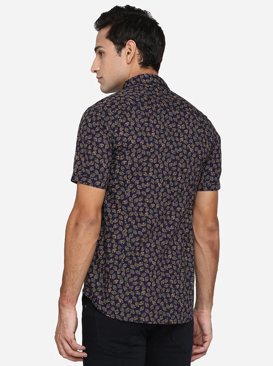 Purple Printed Slim Fit Semi Casual Shirt | JadeBlue