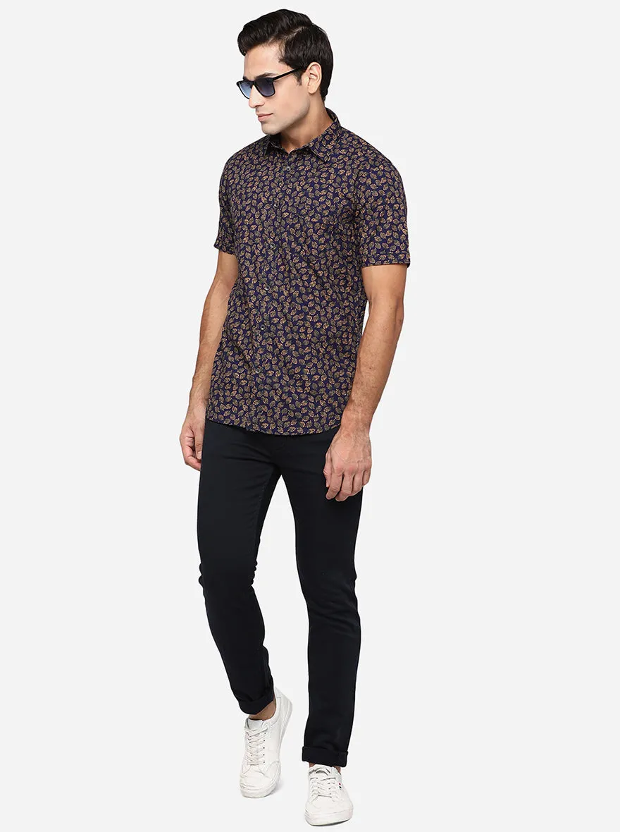 Purple Printed Slim Fit Semi Casual Shirt | JadeBlue