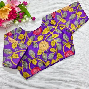 Purple Pure Silk Blouse with Antique Handcrafted Detailing