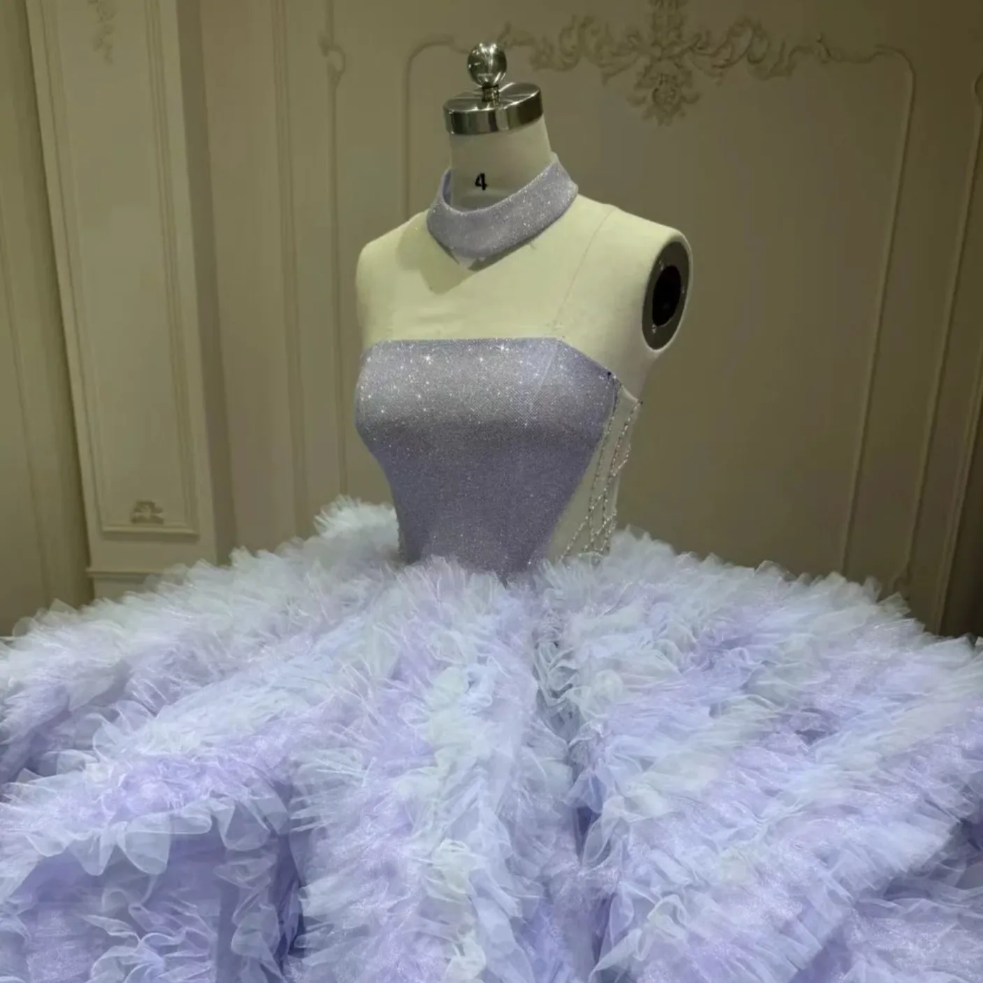 Purple Quinceanera 3D Floral Ball Gown Strapless Lace Tull Corset Dress