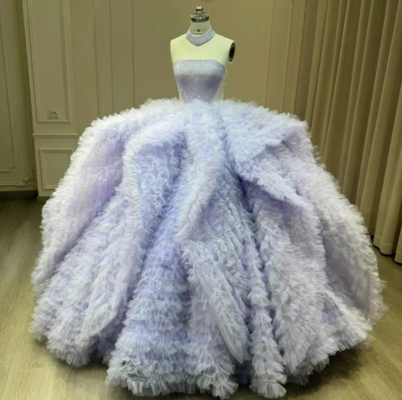 Purple Quinceanera 3D Floral Ball Gown Strapless Lace Tull Corset Dress