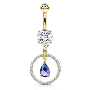 Purple Rain Belly Dangle with Gold Plating