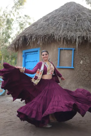 Purple Rayon Lehenga Set with Embroidered Gamthi Work