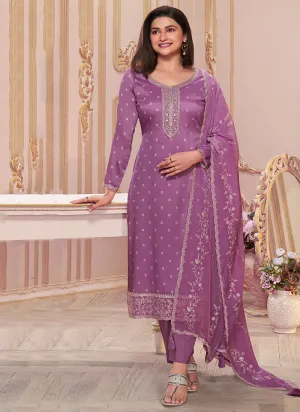 Purple Reshamkari Embroidery Silk Salwar Kameez