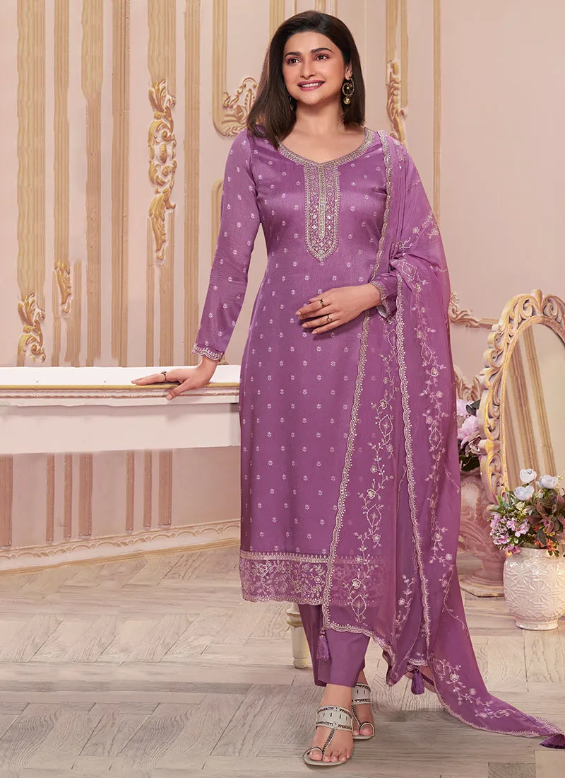 Purple Reshamkari Embroidery Silk Salwar Kameez