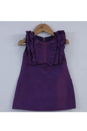 Purple Ruffle Taffeta Silk Sleeveless Dress