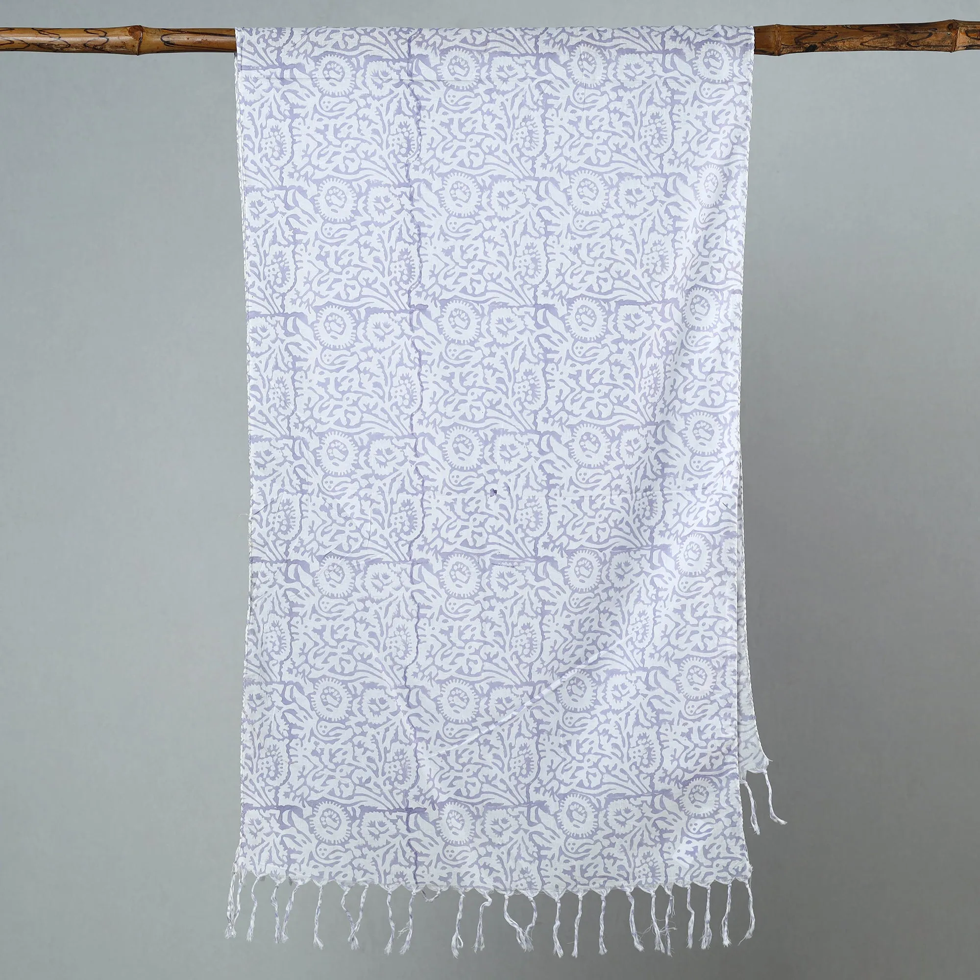 Purple - Sanganeri Block Printed Cotton Stole with Tassels 192