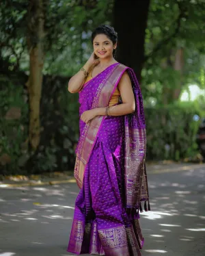 Purple Saree in Soft Silk for wedding