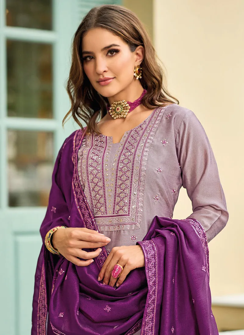 Purple Sequence Embroidery Designer Pant Suit