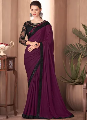 Purple Sequence Embroidery Traditional Wedding Saree