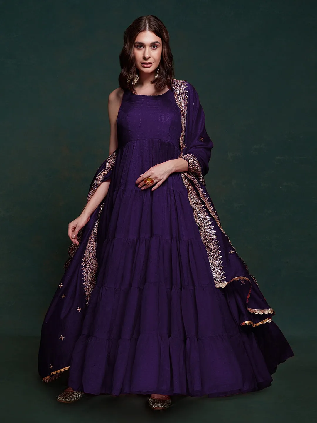 Purple Silk Gown with Sequins and Zari Embellishments