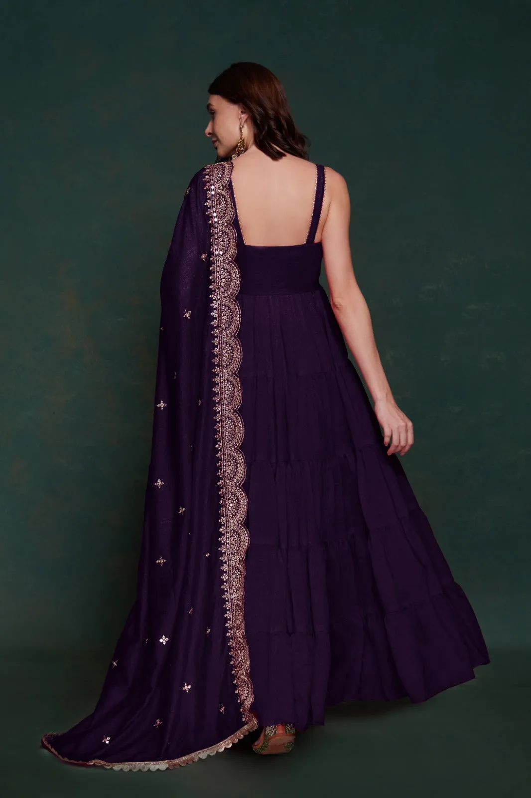 Purple Silk Gown with Sequins and Zari Embellishments